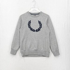 FRED PERRY Laurel Wreath Crewneck Sweatshirt Men Gray Heather Pullover Casual